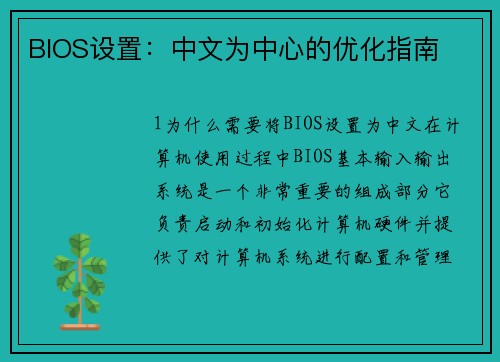 BIOS设置：中文为中心的优化指南