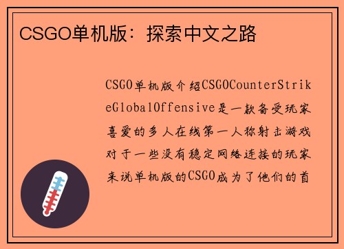 CSGO单机版：探索中文之路